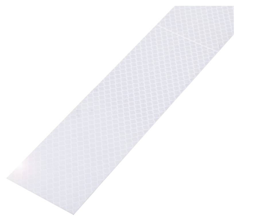 Langer, dünner, weißer Streifen mit leichtem geometrischem Muster. Möglicherweise ein reflektierendes oder dekoratives Material.