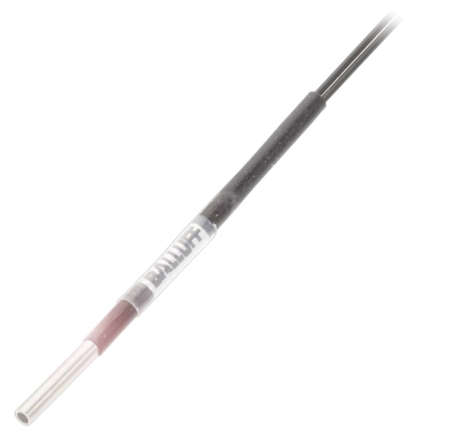 Ein zylindrischer Sensor von Balluff mit einem langen Kabel, teilweise transparent. Geeignet für die Positionserfassung in industriellen Anwendungen.