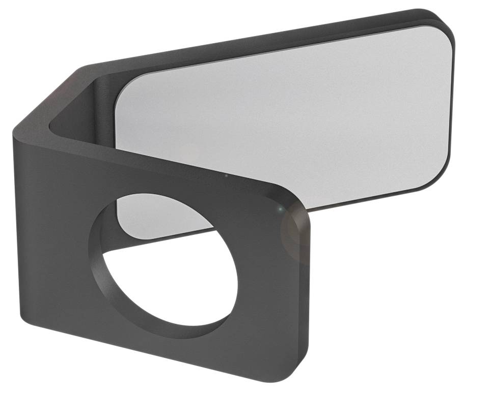 Schwarzer Winkeladapter mit rundem Durchlass links und rechteckiger Öffnung rechts, oft verwendet für elektronische Anwendungen.