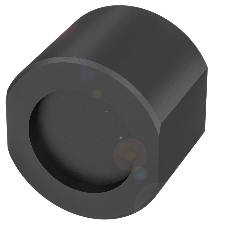 Schwarze, zylindrische Magnetform mit kreisförmiger Vertiefung oben, möglicherweise für industrielle oder technische Anwendungen.