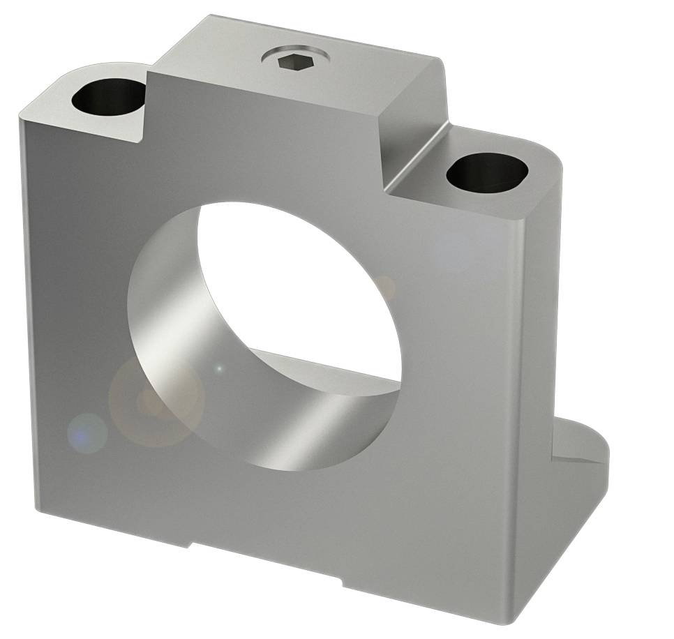 Ein silbernes Metallstützteil mit zwei Löchern oben und einer großen runden Öffnung in der Mitte, verwendet zur Befestigung.