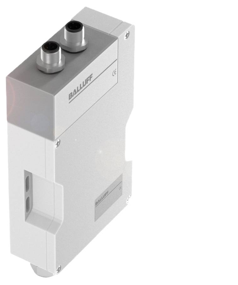 Ein rechteckiges, silbernes Gerät mit dem Aufdruck 'BALLUFF'. Oben befinden sich zwei runde Steckanschlüsse.