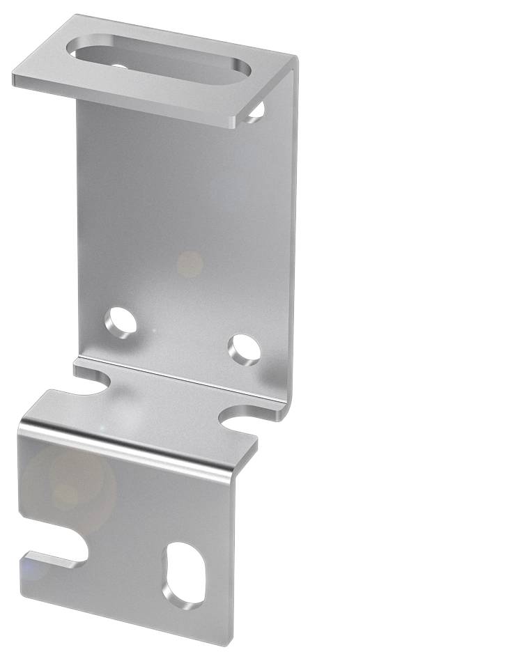 Metallwinkelhalterung mit L-förmigem Design und vier Schraubenlöchern, geeignet für Wandmontage oder Konstruktionen.