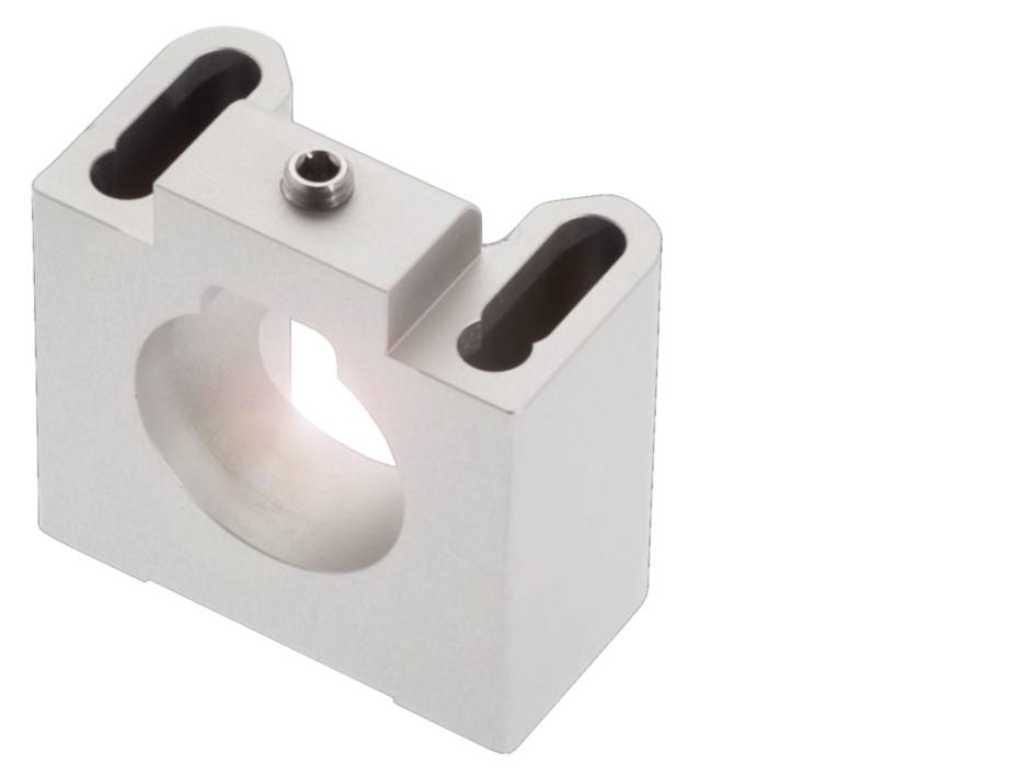 Metallhalterung mit zentralem Loch und einstellbaren Schrauben, geeignet für technologische Anwendungen oder Maschinenkomponenten.