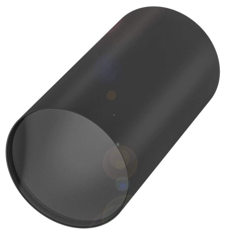 Schwarzer zylindrischer 3D-Objekt mit glatter Oberfläche. Keine weiteren sichtbaren Details oder kontextuelle Hinweise vorhanden.