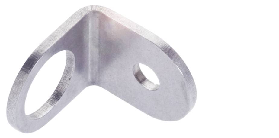 Metallwinkel mit zwei unterschiedlich großen Löchern, verwendet zur Befestigung oder Verbindung in Konstruktionen.