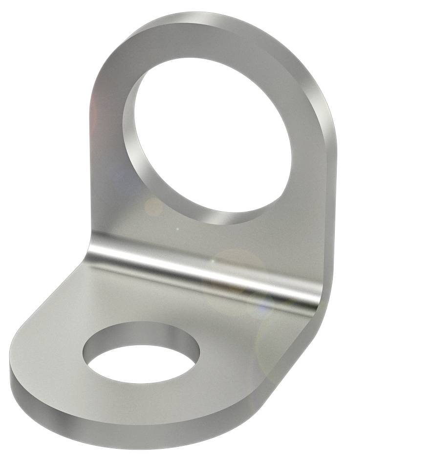 Metallischer Winkelhalter mit zwei runden Öffnungen zur Befestigung.