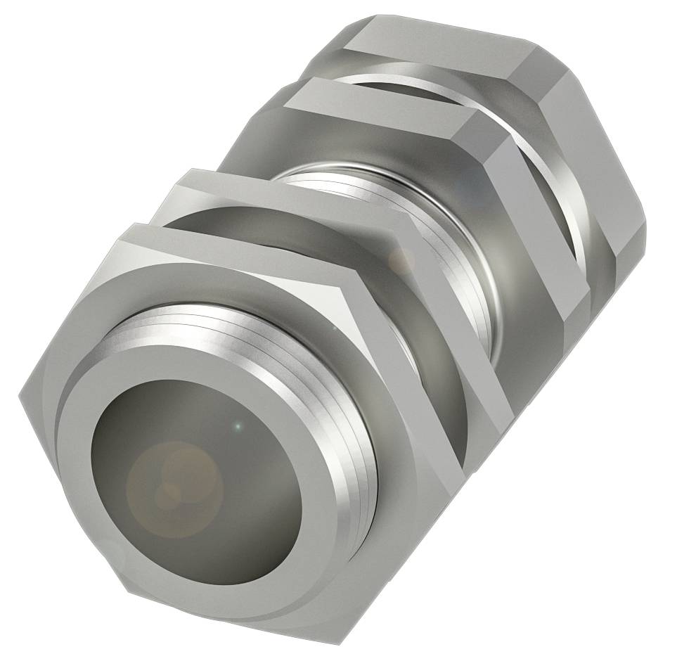Ein silbernes Metallteil mit mehreren sechseckigen Ringen, das wie ein Adapter oder Verbindungsstück aussieht.
