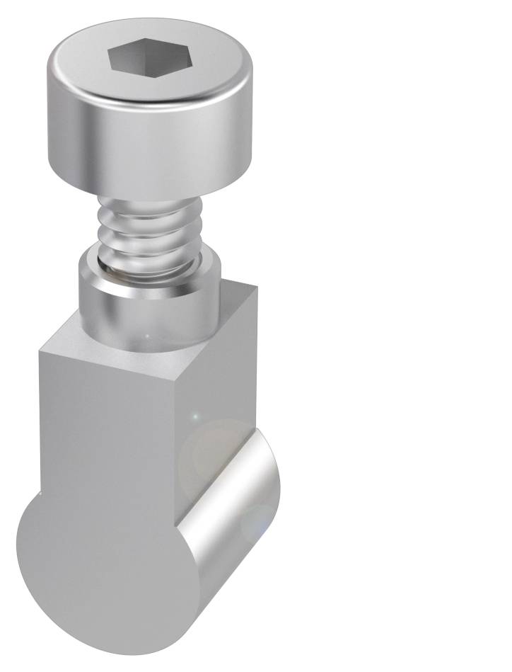 Silberne Schraube und quadratische Mutter aus Metall.