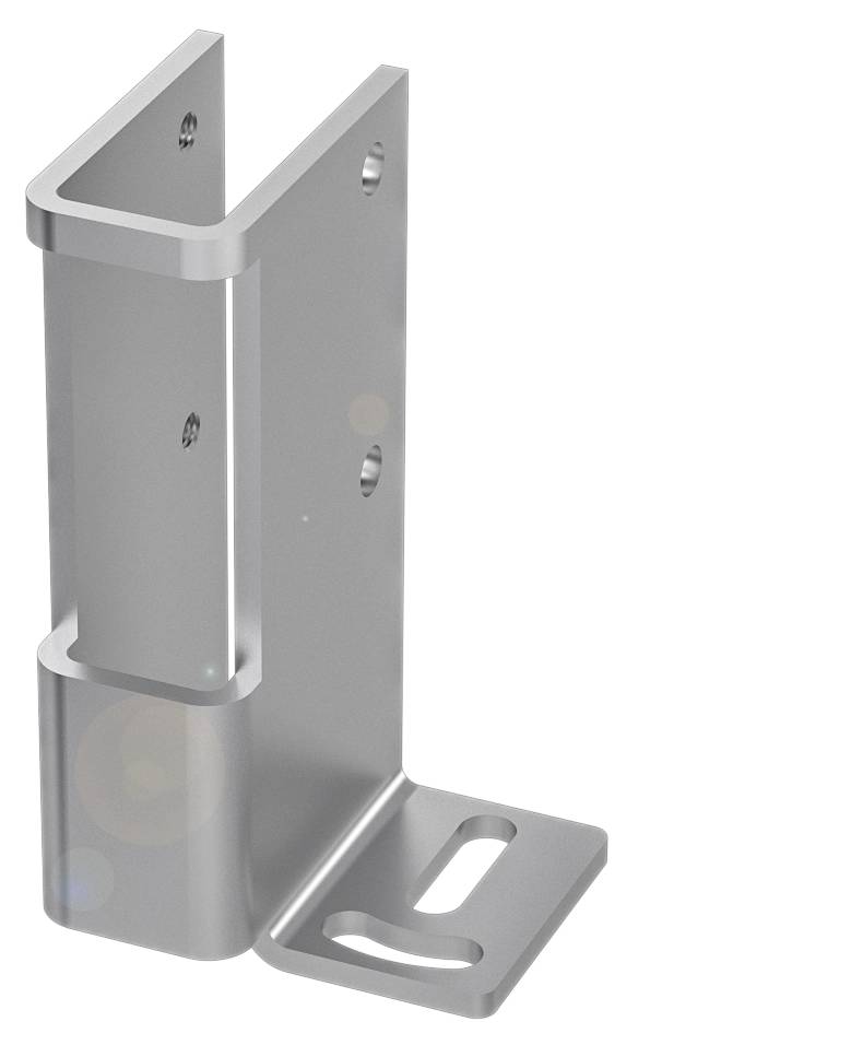 Metallwinkelhalterung mit mehreren Befestigungslöchern, geeignet zur Wand- oder Bodenmontage.