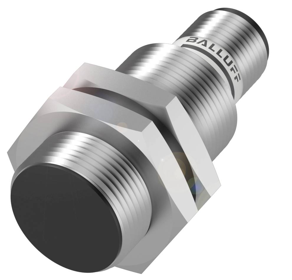 Zylindrischer Metall-Näherungssensor mit Gewinde und Beschriftung 'BALLUFF'. Geeignet zur präzisen, berührungslosen Objekterkennung.