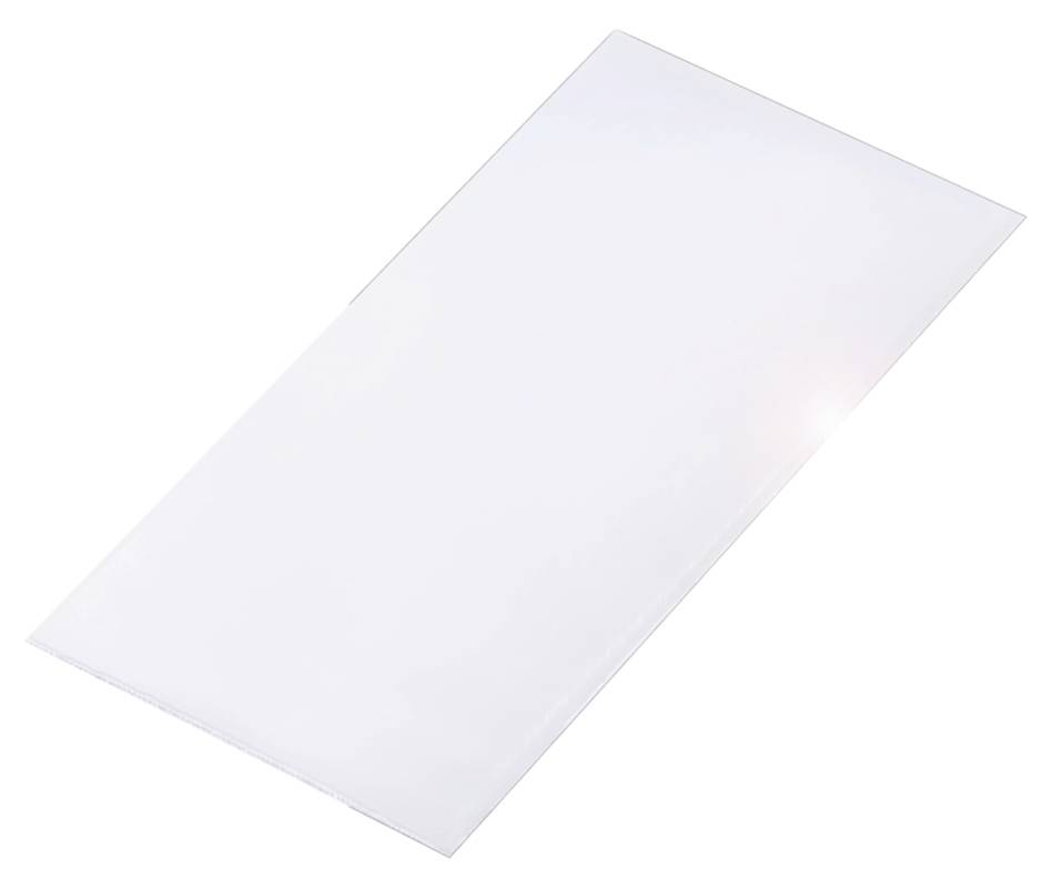 Rechteckiges weißes Blatt Papier auf weißem Hintergrund.