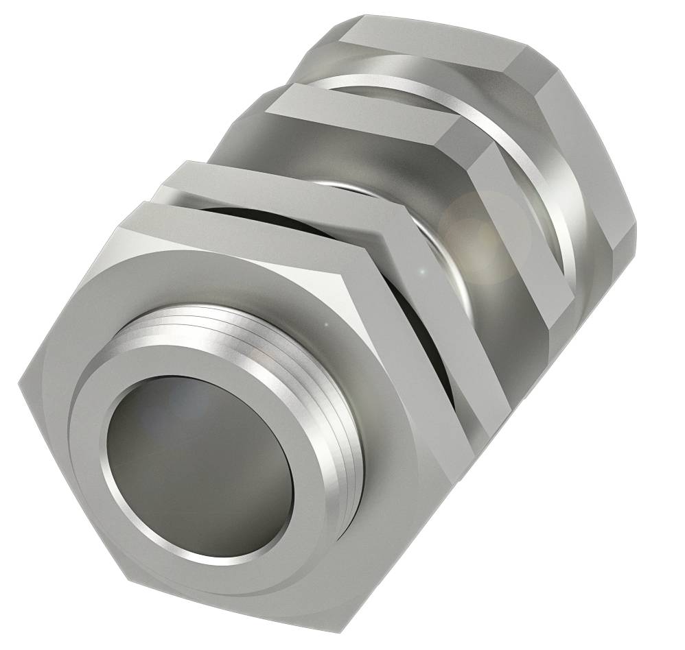 Sechskantmutter aus Metall, perspektivisch dargestellt.
