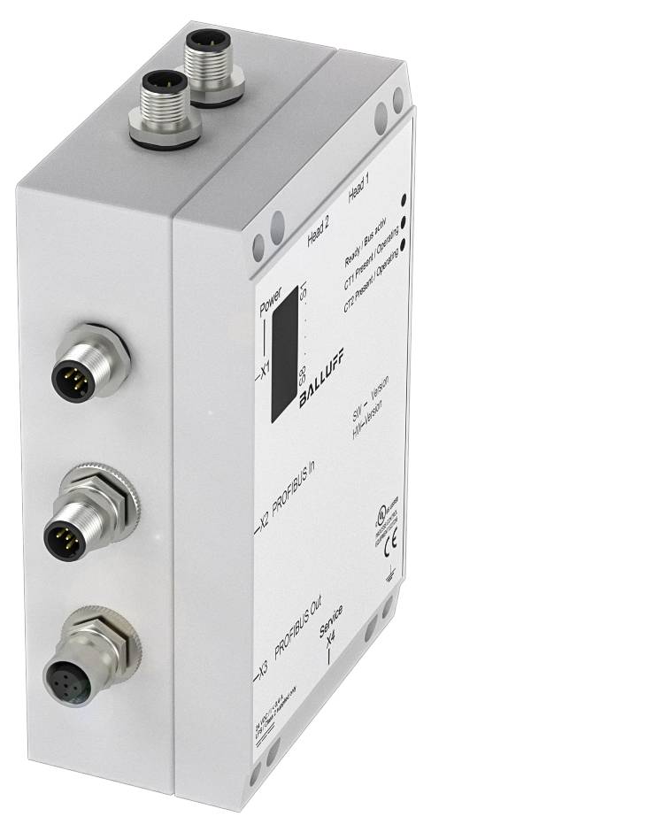 Ein rechteckiges, graues elektronisches Gerät mit mehreren Anschlüssen und einem Herstellerlogo. Es ermöglicht die Verbindung mehrerer Module.