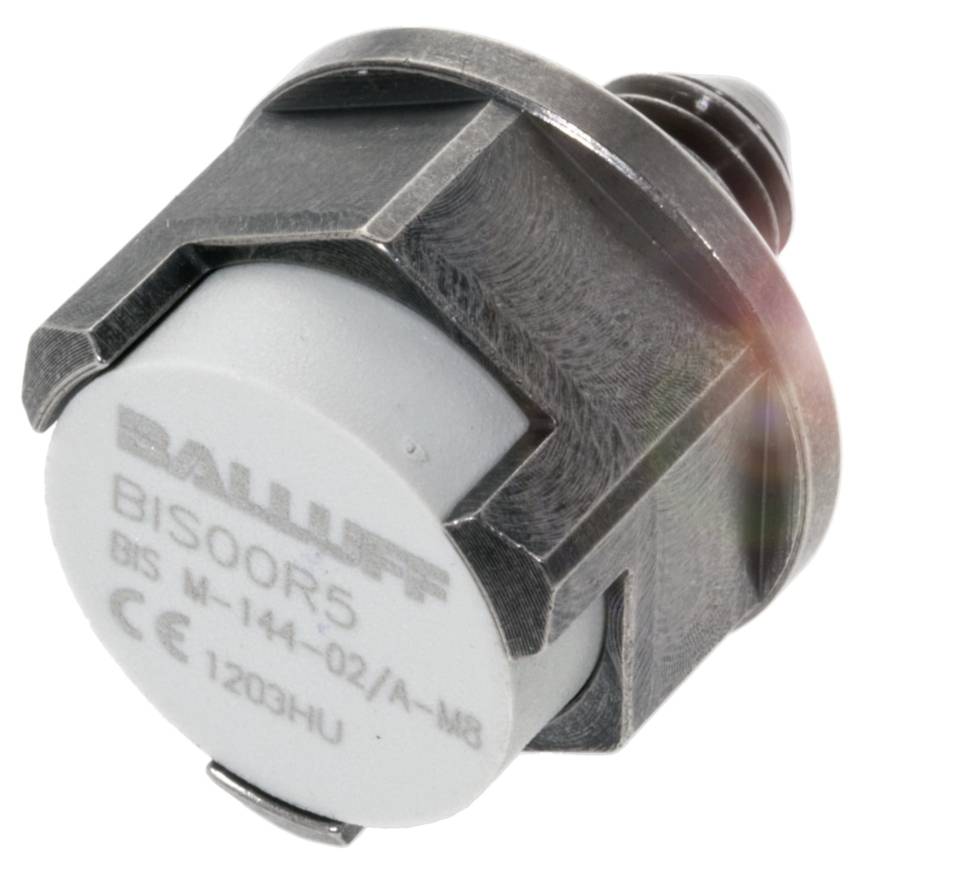 Ein zylinderförmiger elektronischer Sensor mit Metallgehäuse, gekennzeichnet mit 'BIS00R5', geeignet für die Industrieanwendung.