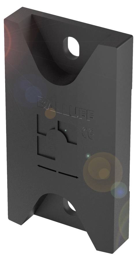 Ein rechteckiger, schwarzer Kunststoffhalter mit abgeschrägten Ecken und zwei Befestigungsschlitzen.