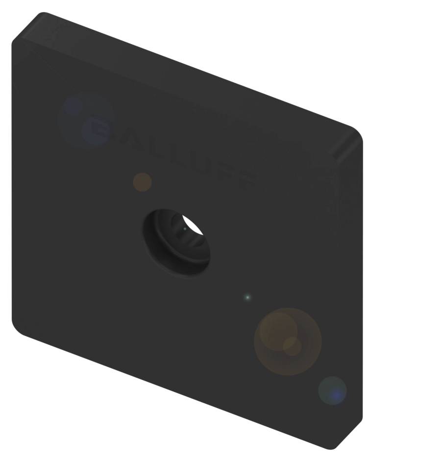 Schwarzer quadratischer Sensor mit zentralem Loch und mattem Finish. Keine weiteren Details enthalten.