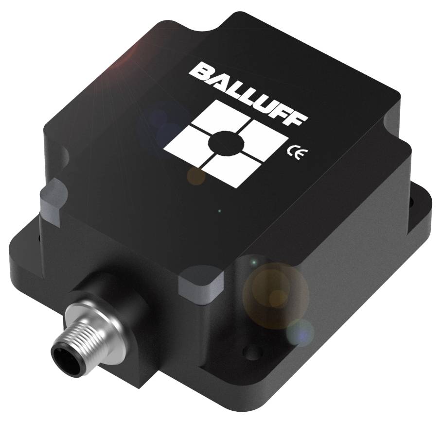 Ein schwarzer Sensor mit einem Kabelanschluss und dem Logo 'BALLUFF' auf der Oberseite. Der Sensor ist quadratisch und kompakt.