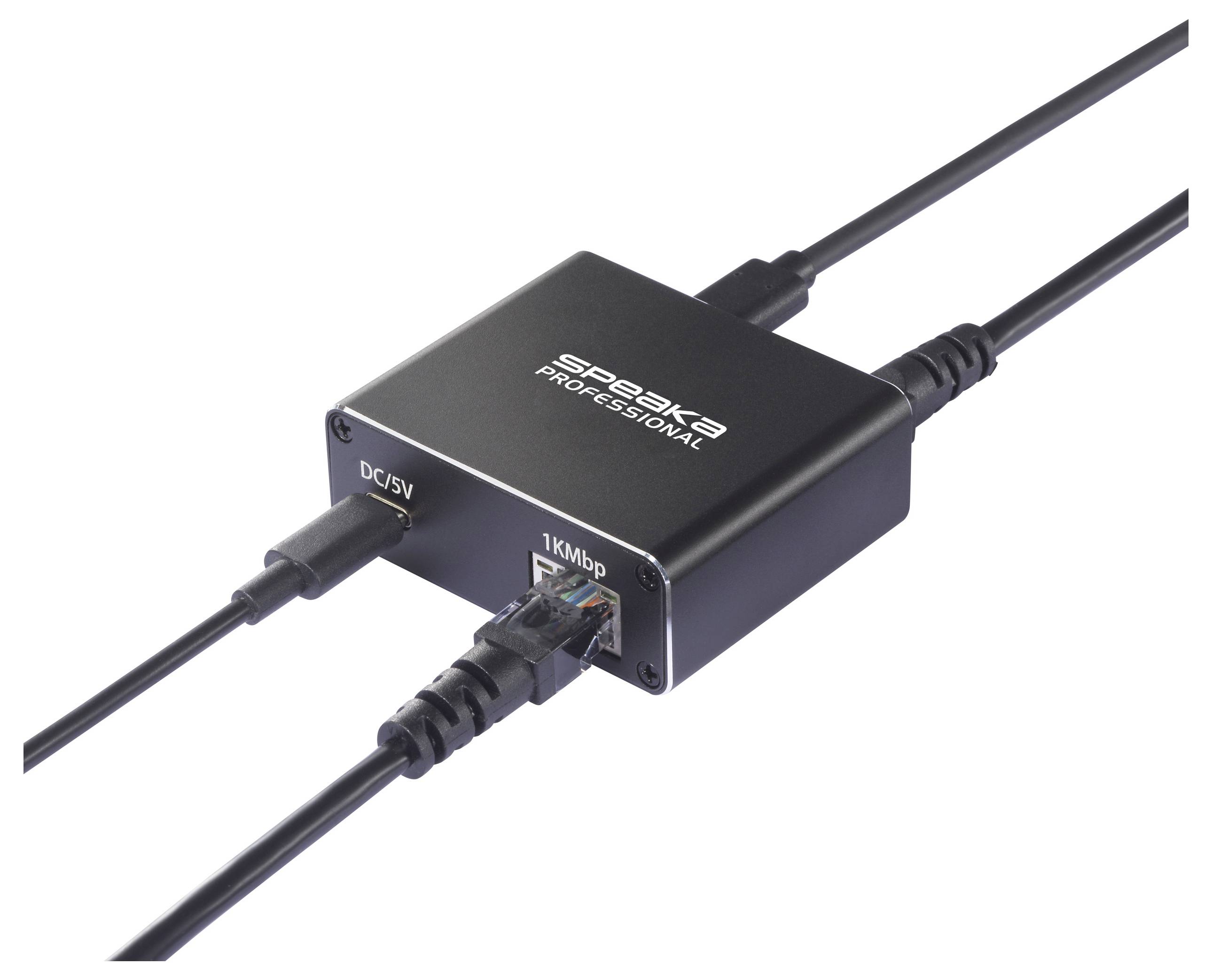 SpeaKa Professional SP-GNS-190 Splitter 1+1 Port RJ45, USB-C® 1 GBit/s USB-Stromversorgung
