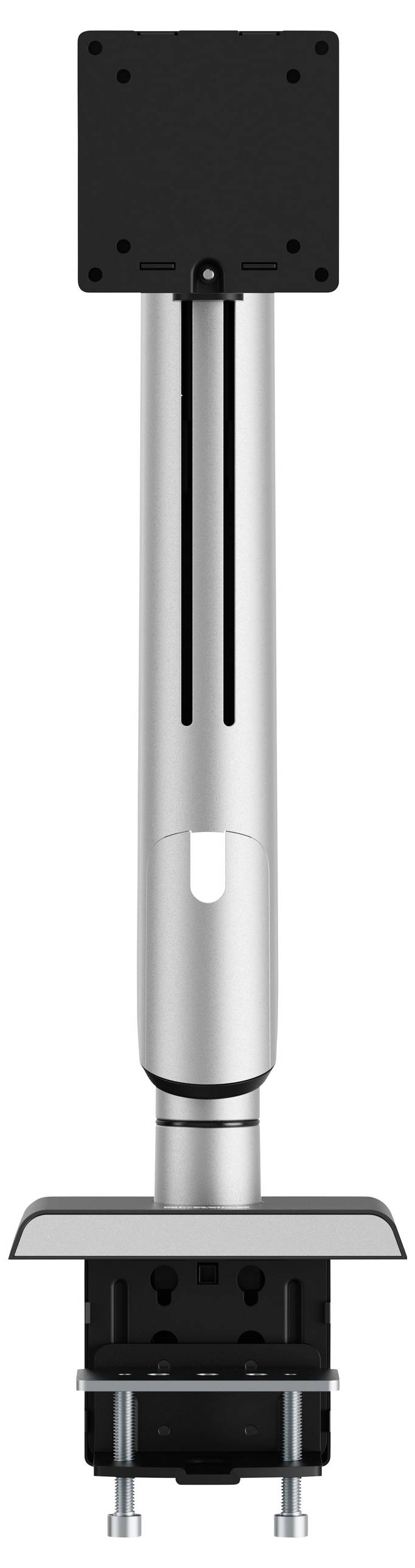 Eine vertikale Metallmontagehalterung mit einem verstellbaren Stützpfosten.