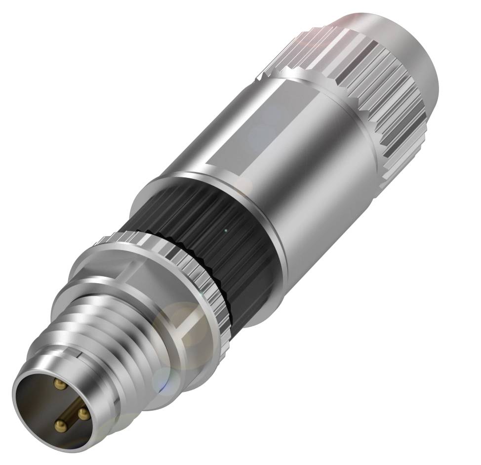 Steckverbinder aus Metall mit robustem Gewinde, typischerweise für industrielle Anwendungen und sichere elektrische Verbindungen verwendet.