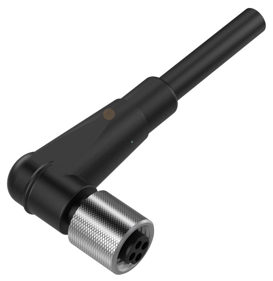 Schwarzer Stecker mit rundem Metallanschluss und geradem Kabel; geeignet für elektronische Verbindungen und Geräteanschluss.