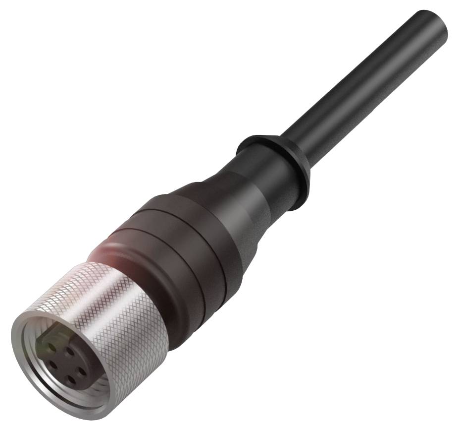 Schwarzer Kabelstecker mit metallischem Anschlussende, geeignet für industrielle Anwendungen und robuste Verbindungen.