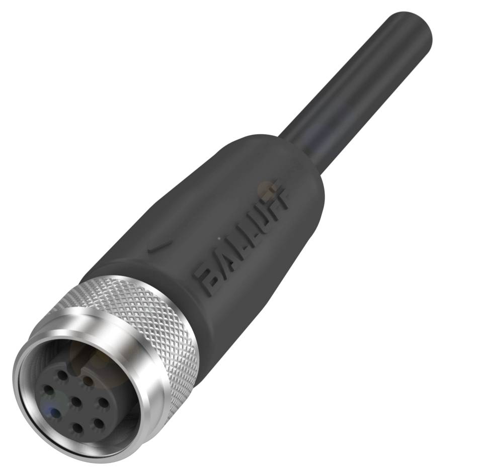 Ein schwarzer, runder Steckverbinder mit mehreren Pins und einem metallischen Gewinde, das für elektrische Verbindungen verwendet wird.
