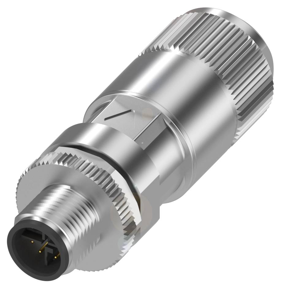 Metallischer Steckverbinder mit Schlüsselfunktion, zylindrisch mit Rillenstruktur zur besseren Handhabung; geeignet für industrielle Anwendungen.