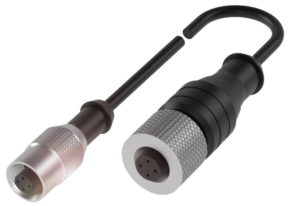 Steckverbinder: Zwei Varianten, einer mit abgewinkeltem Kabel, einer mit geradem. Beide haben einen runden, metallischen Anschluss.