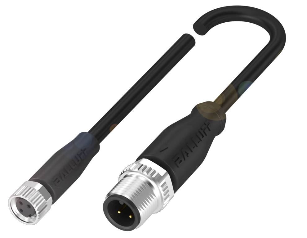 Ein M12-Kabelstecker mit geradem und abgewinkeltem Anschluss, verwendet für industrielle Anwendungen, bietet Stabilität und Zuverlässigkeit.