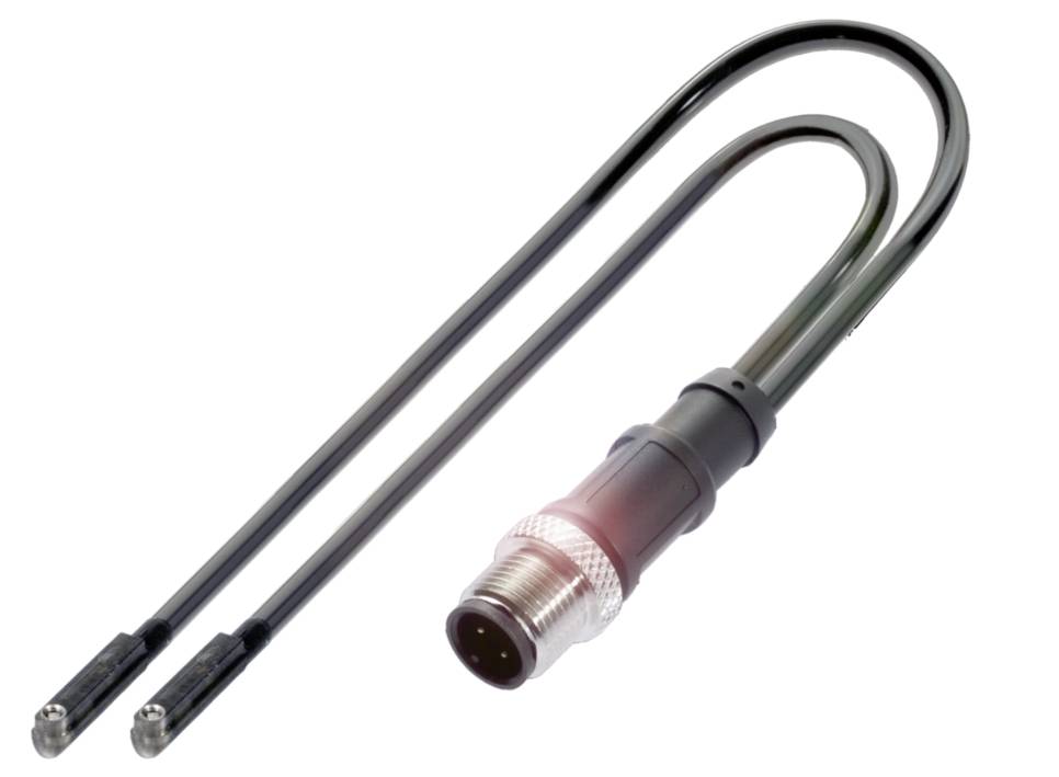 Schwarzes Y-Kabel mit einem 4-poligen Stecker auf der einen Seite und zwei Steckverbindungen auf der anderen. Geeignet für Audio-/Datenübertragung.