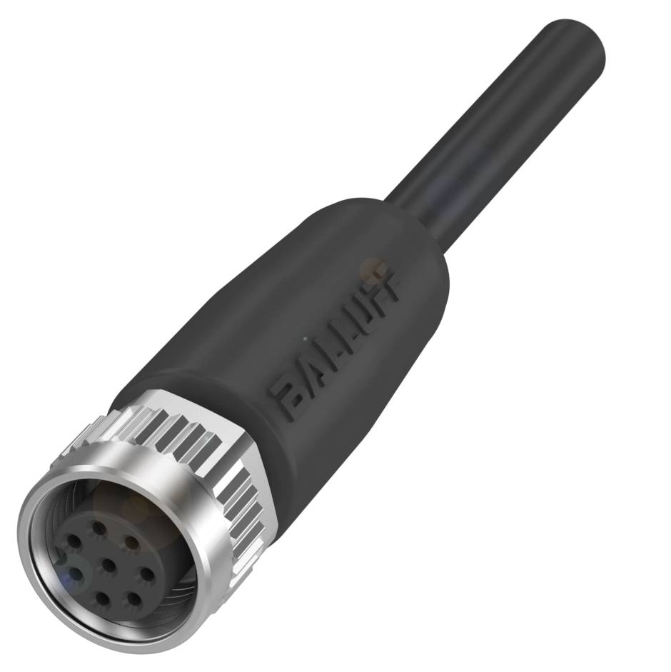M8-Steckverbinder mit schwarzem Kabel, 6-polig, Metallabschirmung, für industrielle Anwendungen.