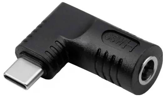 Ein schwarzer, gewinkelter Adapter mit USB-C-Stecker auf eine 3,5-mm-Kopfhörerbuchse, zum Verbinden von Audiogeräten mit Smartphones.