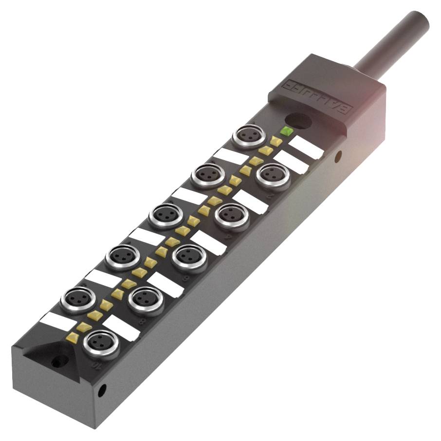 Sensor- und Aktor-Interface-Modul mit mehreren Anschlusssteckern und LED-Anzeige zur Überwachung der Verbindungen.