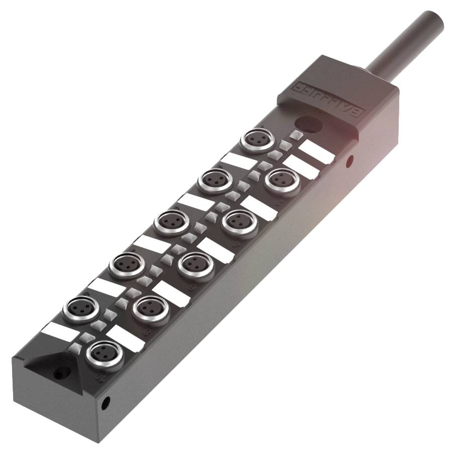 Metallischer Verteilerblock mit mehreren Ventilen und Anschlussrohren, die aus der Oberseite herausragen. Eignung für technische Anwendungen.