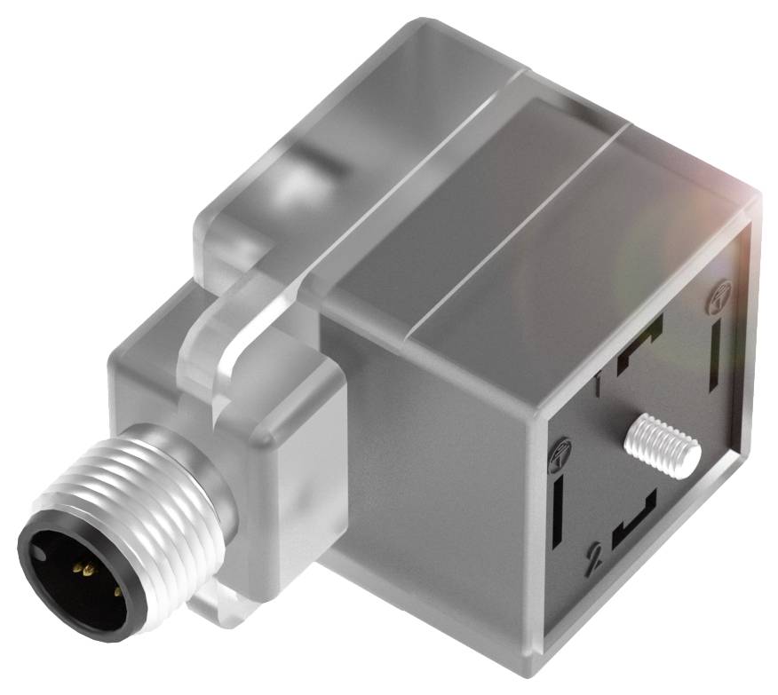 Elektrischer Steckeradapter mit Metallgewinde, viereckigem Gehäuse und zwei Anschlüssen an der Unterseite.