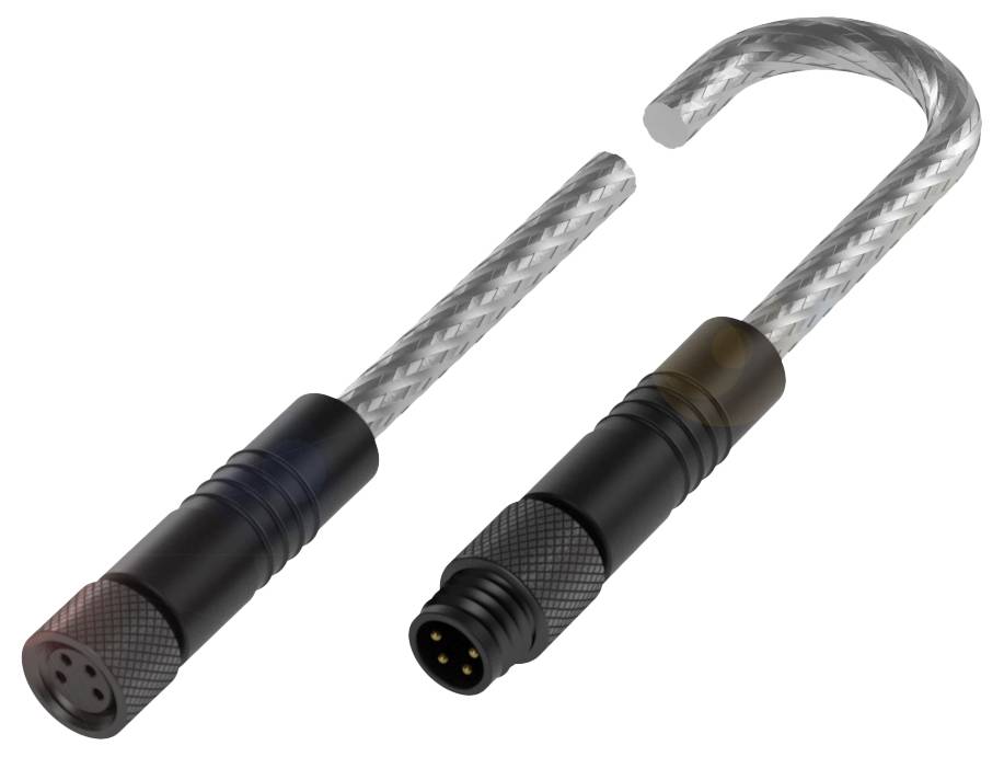 Ein Fahrradschloss mit offenem Bügel und Kabel, das getrennt wurde. Das Schloss enthält einen elektronischen Steckanschluss.