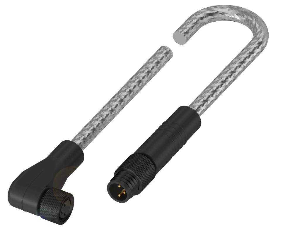 Zylinderförmiges Kabelschloss in Silber und Schwarz, auseinandergebaut mit sichtbaren Enden und Anschlüssen, für Sicherheitsanwendung.