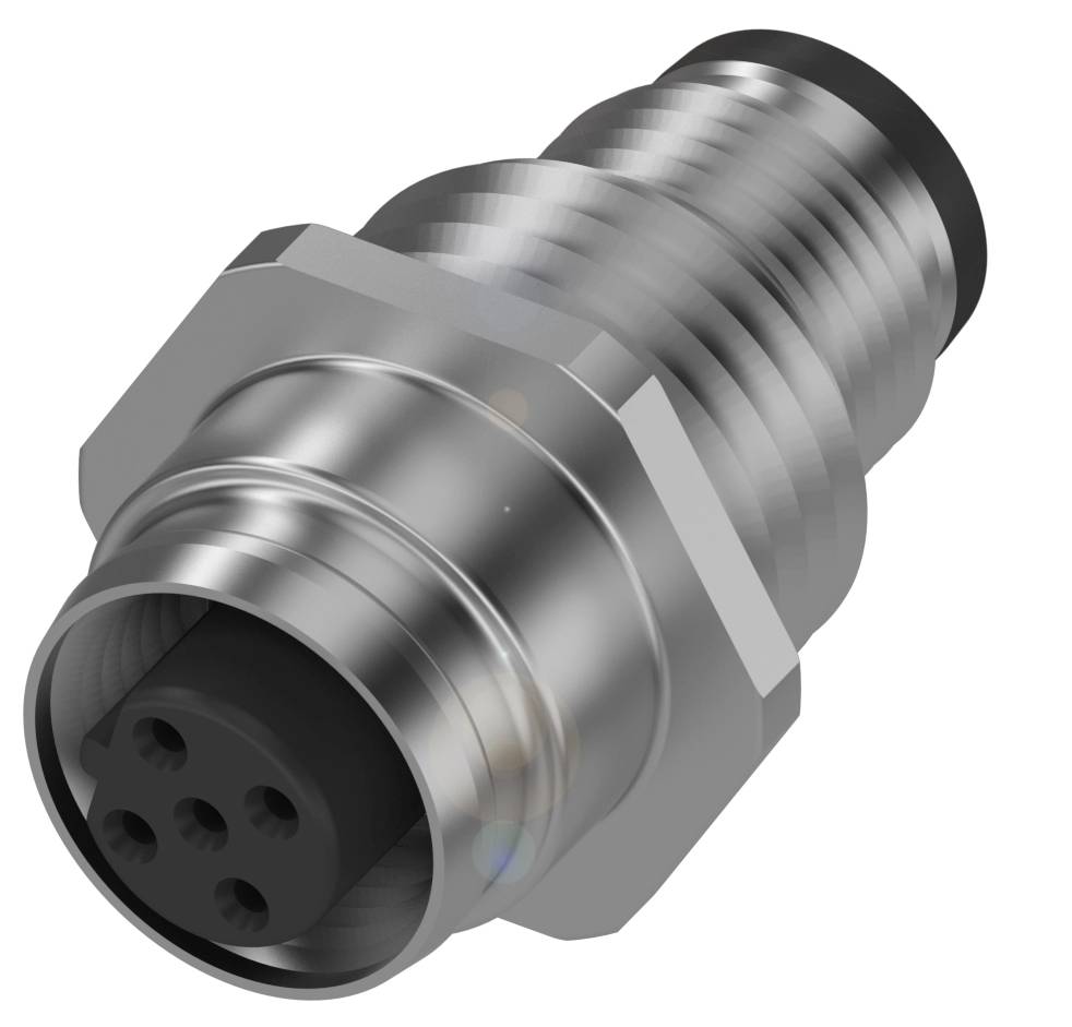 Ein zylindrischer Metallstecker mit mehreren runden Löchern an einem Ende. Geeignet für elektrische Verbindungen.