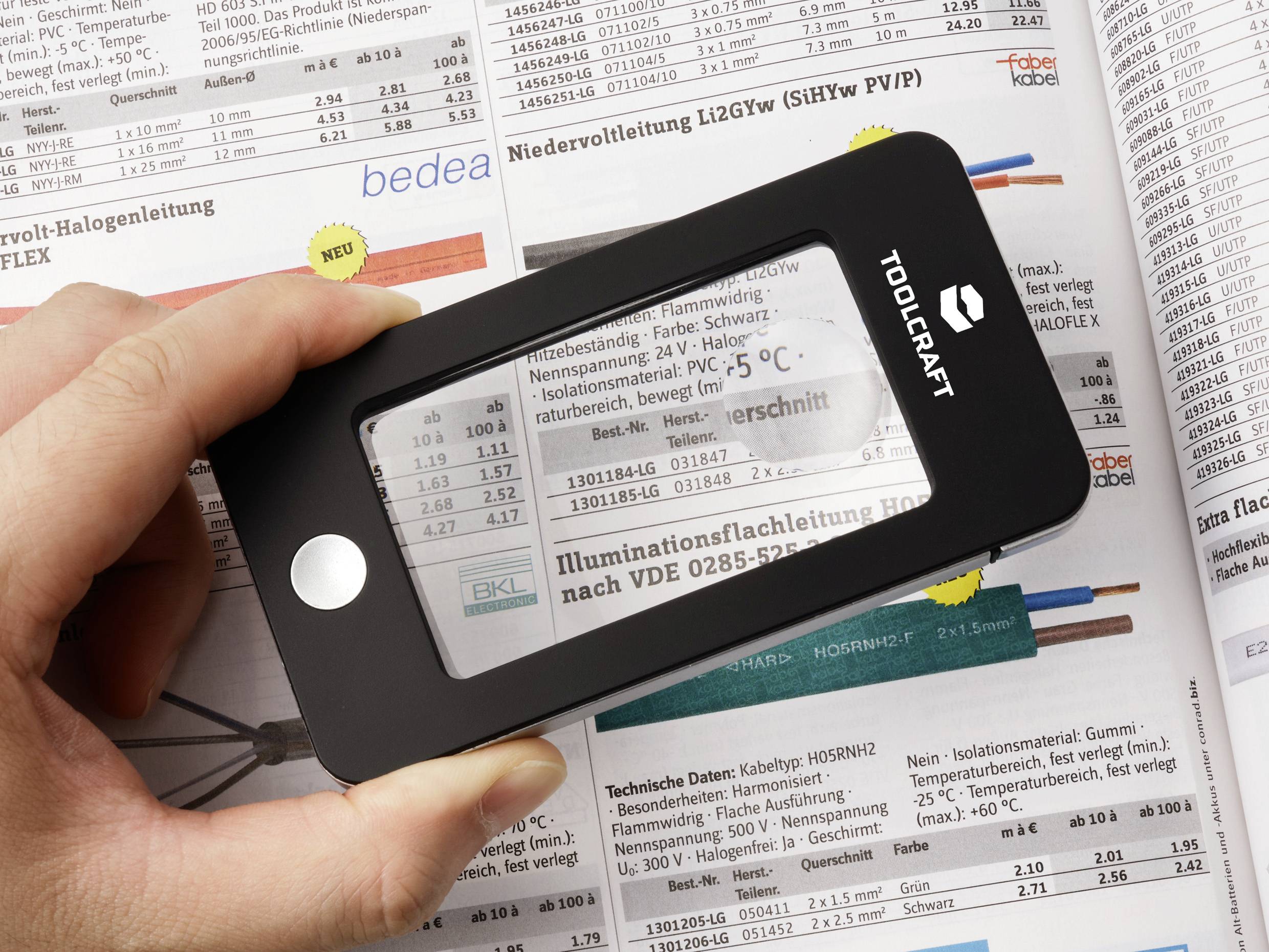 TOOLCRAFT TO-10283184 Handlupe mit LED-Beleuchtung Vergrößerungsfaktor: 2 x, 4 x Linsengröße: (Ø) 23mm Schwarz