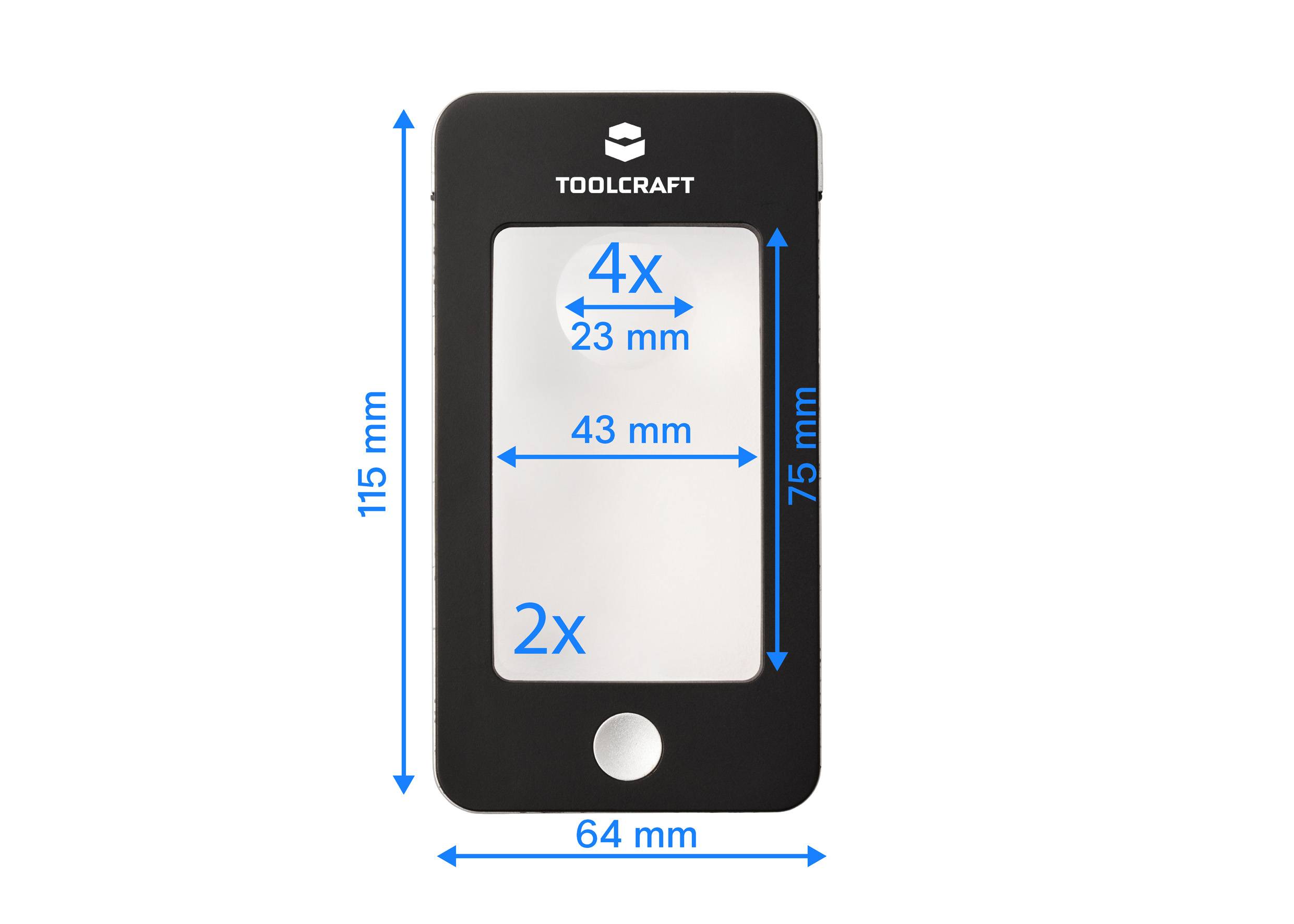 TOOLCRAFT TO-10283184 Handlupe mit LED-Beleuchtung Vergrößerungsfaktor: 2 x, 4 x Linsengröße: (Ø) 23mm Schwarz