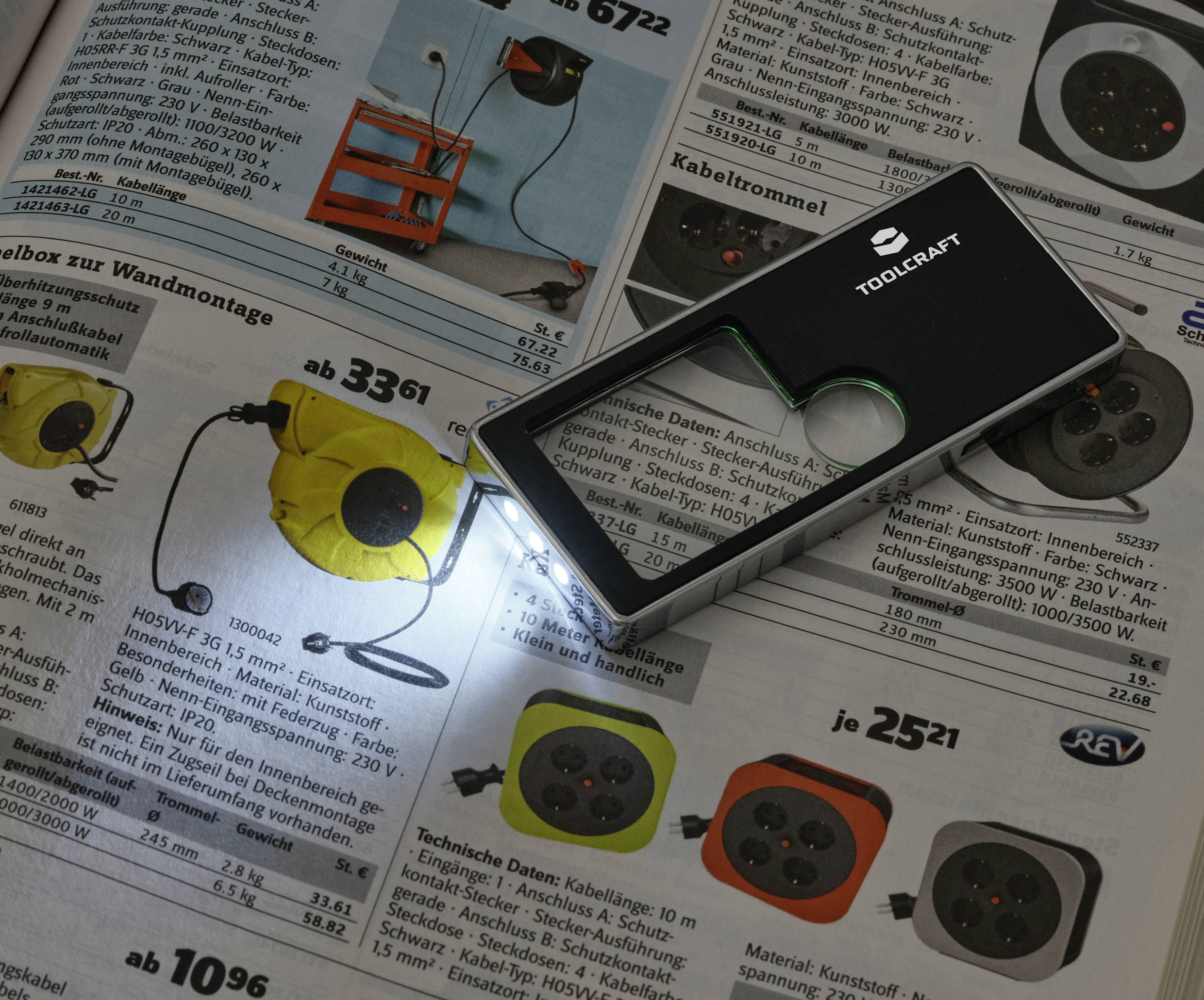 TOOLCRAFT TO-10283190 Handlupe mit LED-Beleuchtung Vergrößerungsfaktor: 3 x, 10 x Linsengröße: (Ø) 15mm Schwarz