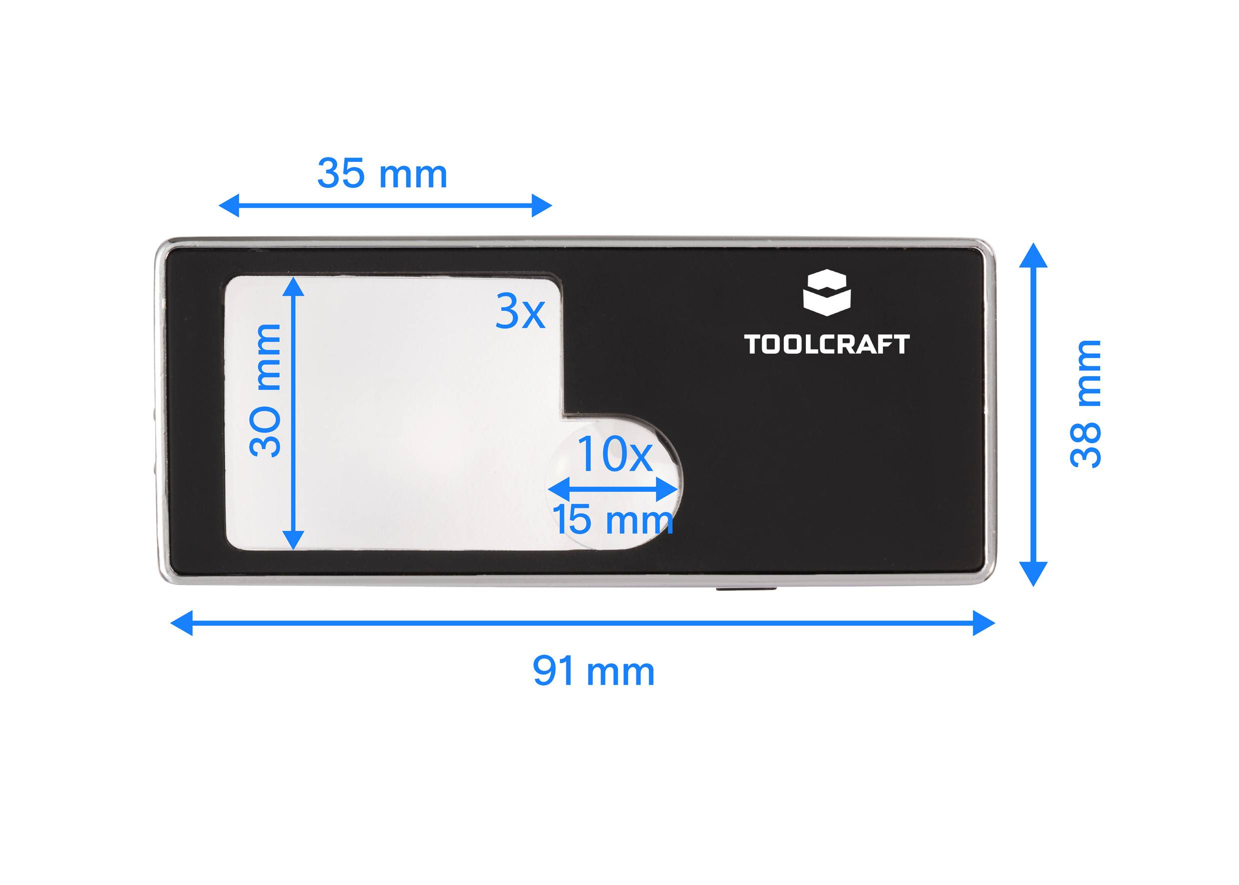 TOOLCRAFT TO-10283190 Handlupe mit LED-Beleuchtung Vergrößerungsfaktor: 3 x, 10 x Linsengröße: (Ø) 15mm Schwarz