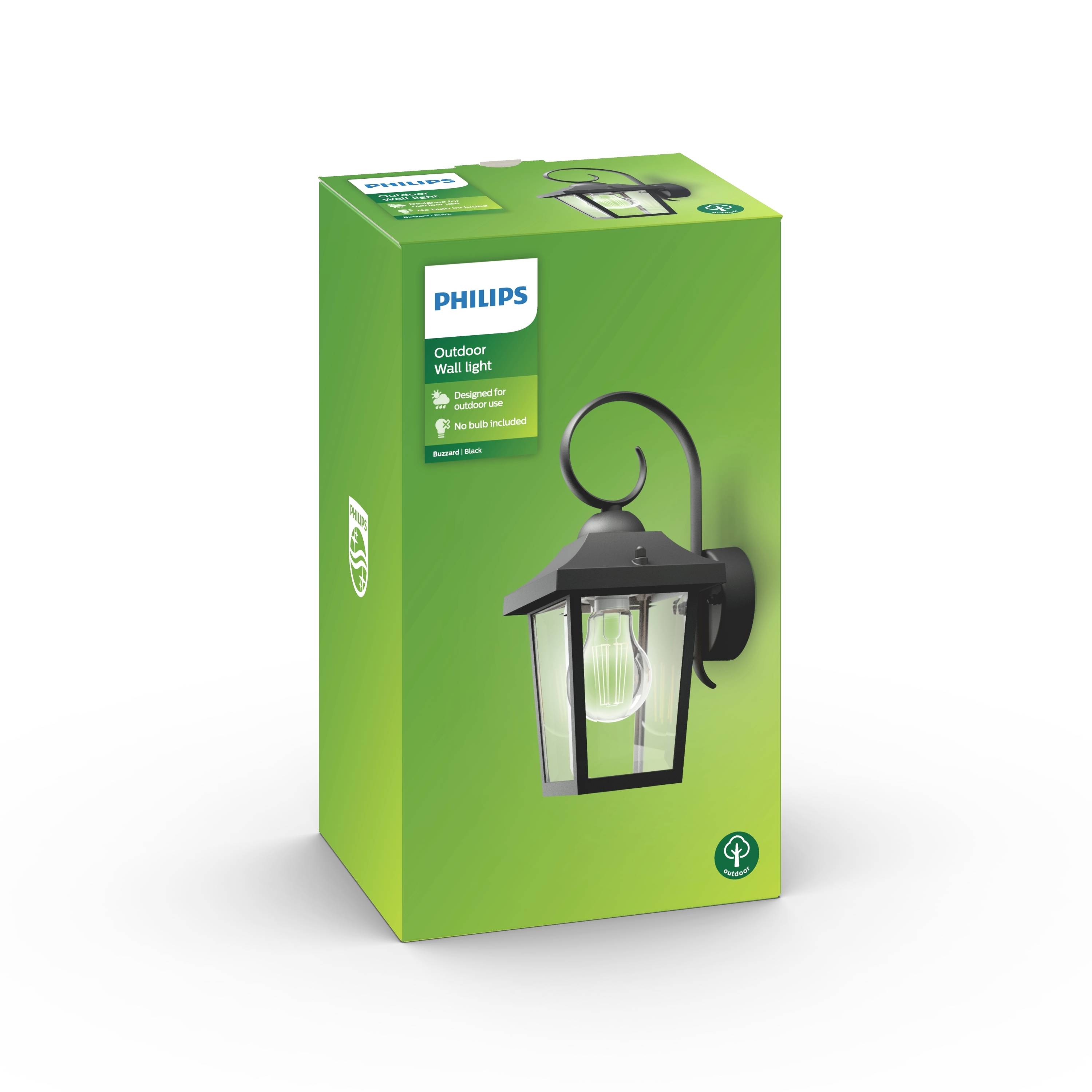 Philips LED Buzzard Wandleuchte 1x60W 230V 8718696156797 Glühlampe E27 Schwarz