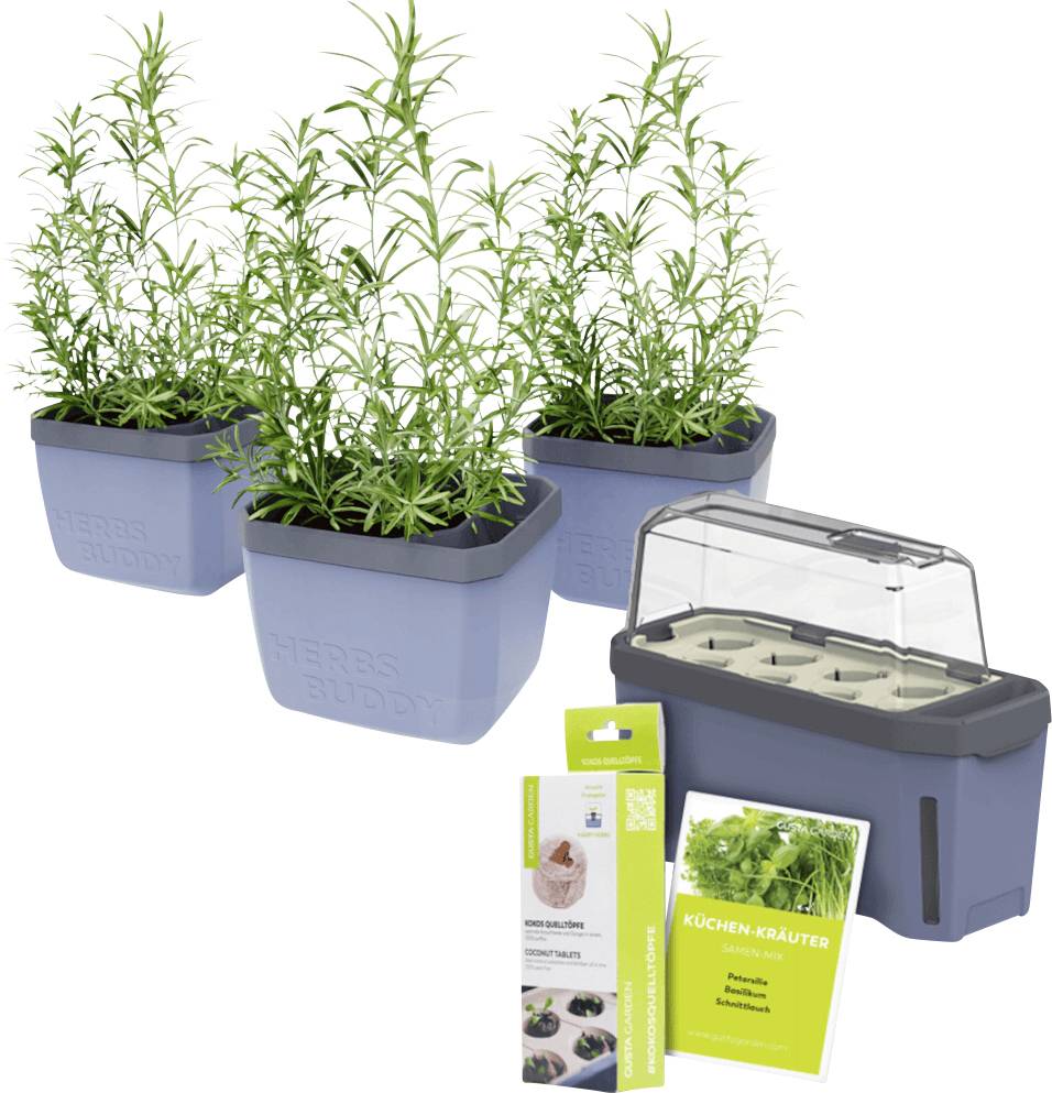 Gusta Garden Stadtkräutergarten-Set 6-teilig, blau HARRY HERBS / HERBS BUDDY / Zubehör / W07072Pflanzgefäß