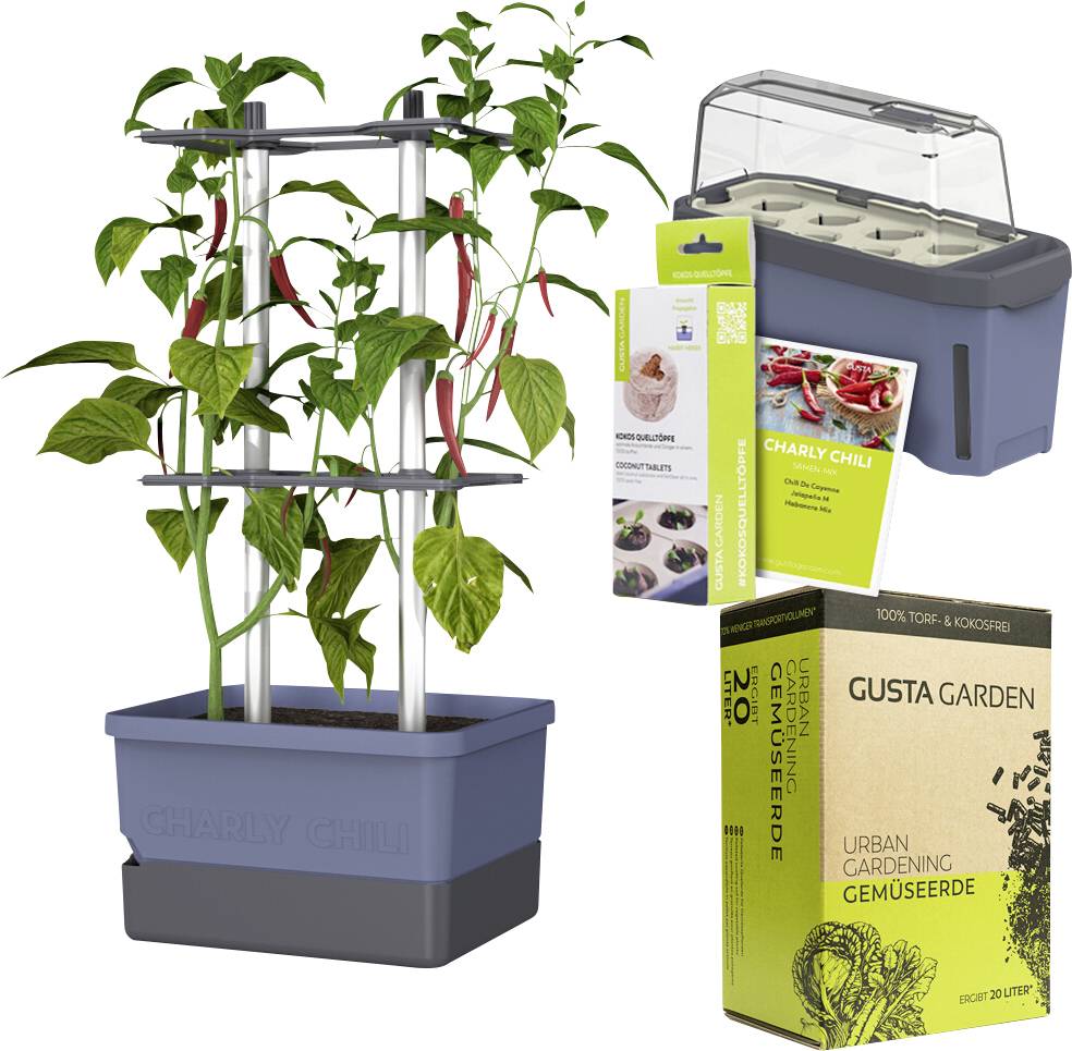 Gusta Garden Chili-Starter-Set 5-teilig blau CHARLY CHILI / HARRY HERBS / Zubehör / W07084Pflanzgefäß