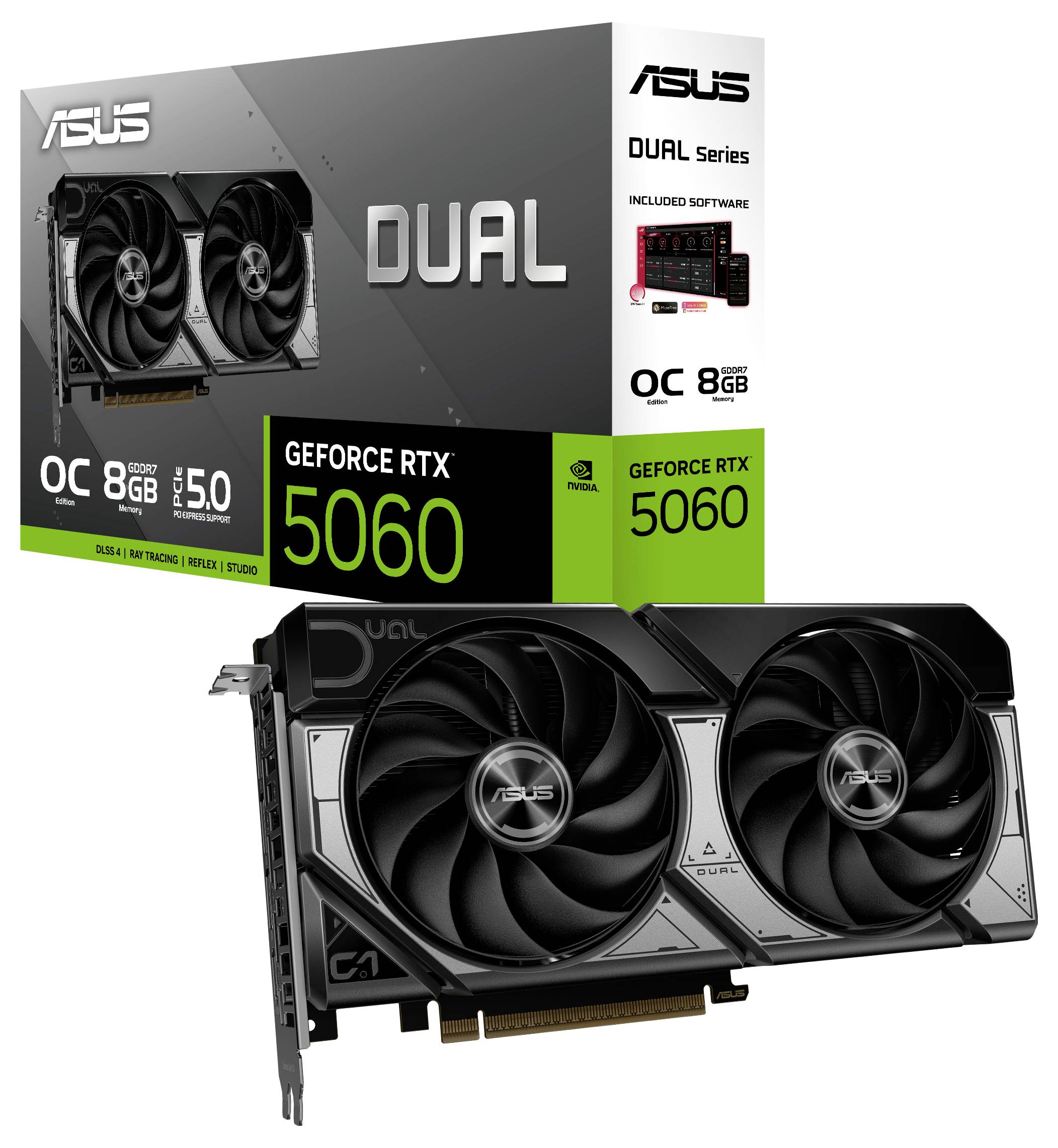 Asus Grafikkarte Nvidia GeForce RTX 5060 GeForce RTX 5060 8 GB GDDR7-RAM PCIe x8 HDMI®, DisplayPort Übertaktet / Overclocked, Zero-Fan-Modus, NVID