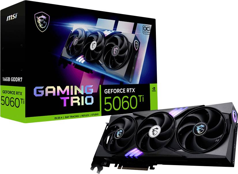 MSI Grafikkarte Nvidia GeForce RTX 5060 Ti 16G Gaming Trio OC 16GB GDDR7-RAM PCIe x8 HDMI®, DisplayPort Übertaktet / Overclocked