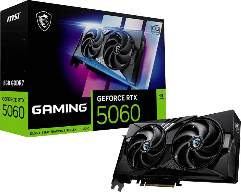 MSI Grafikkarte Nvidia GeForce RTX 5060 8G Gaming OC 8 GB GDDR7-RAM PCIe x8 HDMI®, DisplayPort Übertaktet / Overclocked, Zero-Fan-Modus, NVIDIA G-